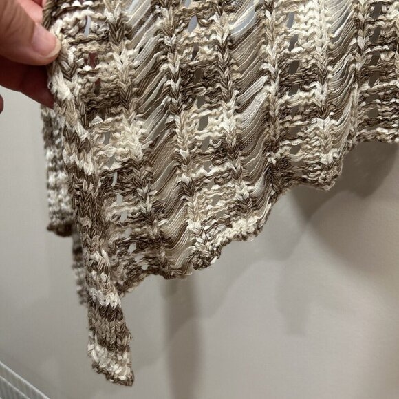 Katie Todd Women Tan Open Front Open Fish Net Weave Lightweight Sweater L - Picture 3 of 9